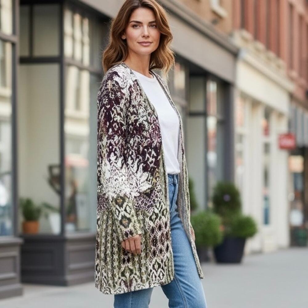 Chicos Cardigan XL Boho Chic Artsy Rustic Earthy Eclectic Cozy Business Casual